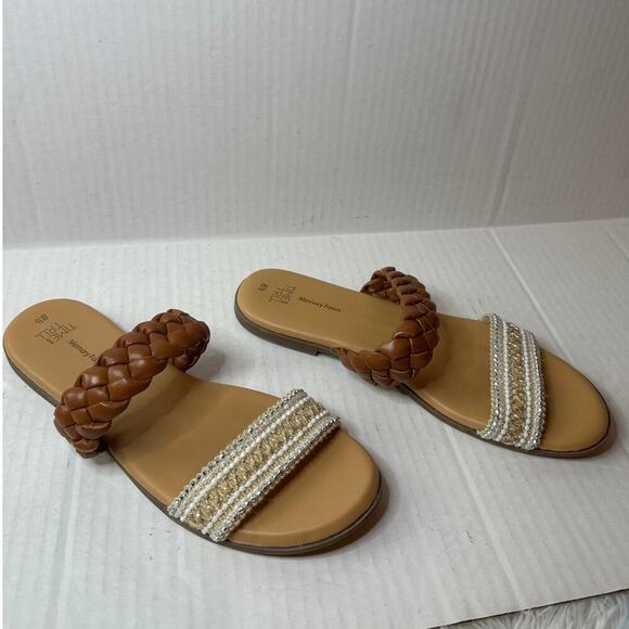 Vacation Brown and Tan Size 8.5 Strap Braided Slide Flat Sandals Boho Casual - Picture 6 of 8